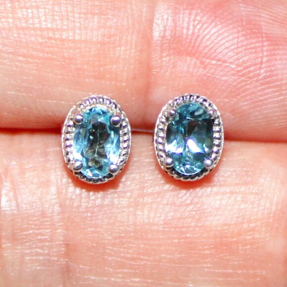 Sterling Silver Blue Topaz Stud Earrings - Picture 4 of 4